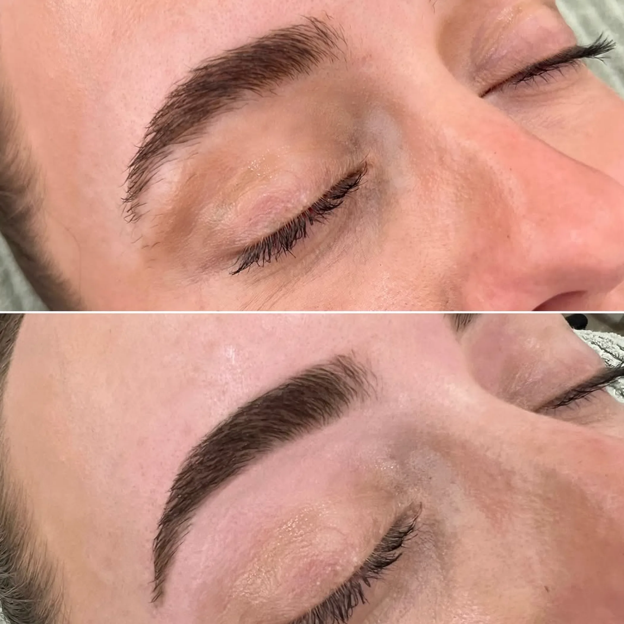 close-up of enhanced eyebrows semi-permanent makeup