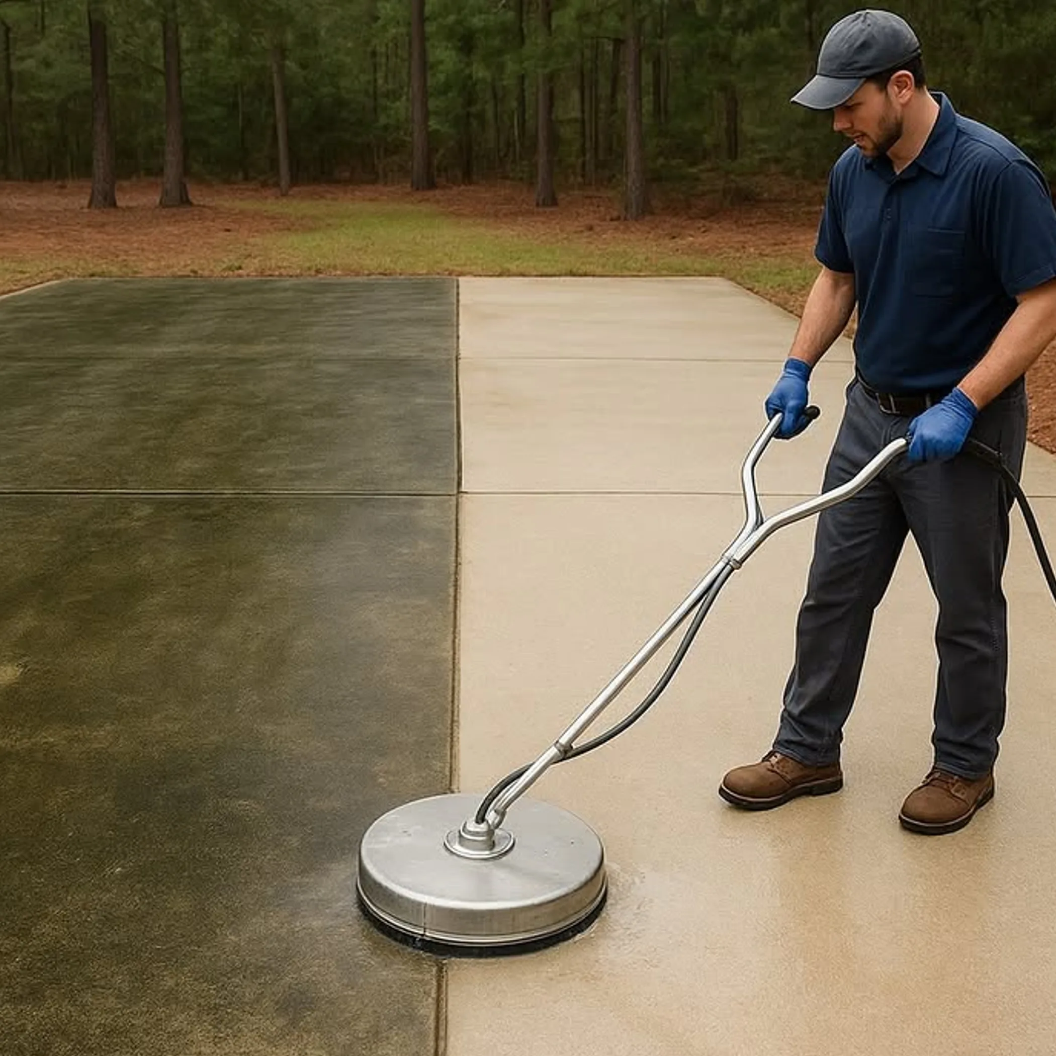 clean concrete surface with broom